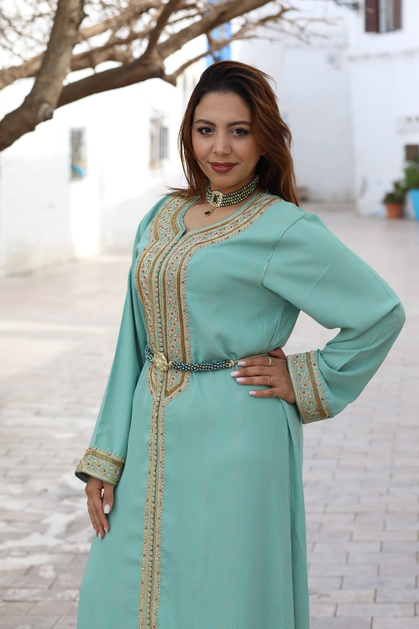 Caftan Sahara bleu Lagon