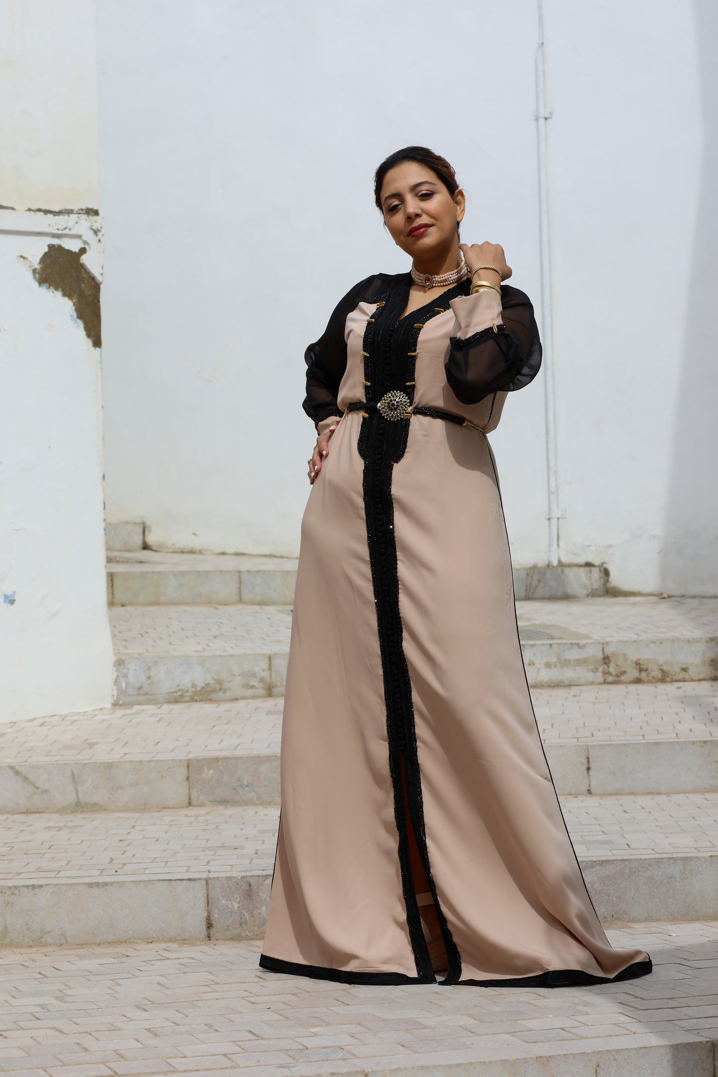 Caftan beige manches mousseline