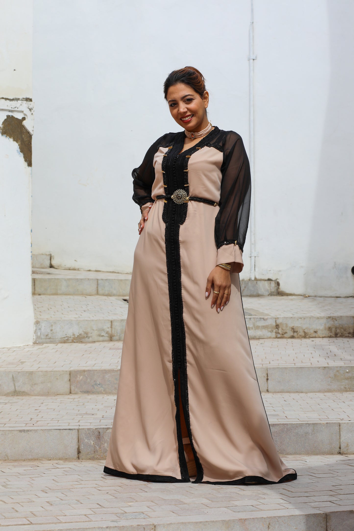 beige kaftan dress ALAA Beige Slik Linen Kaftan Dress size 8 (US)