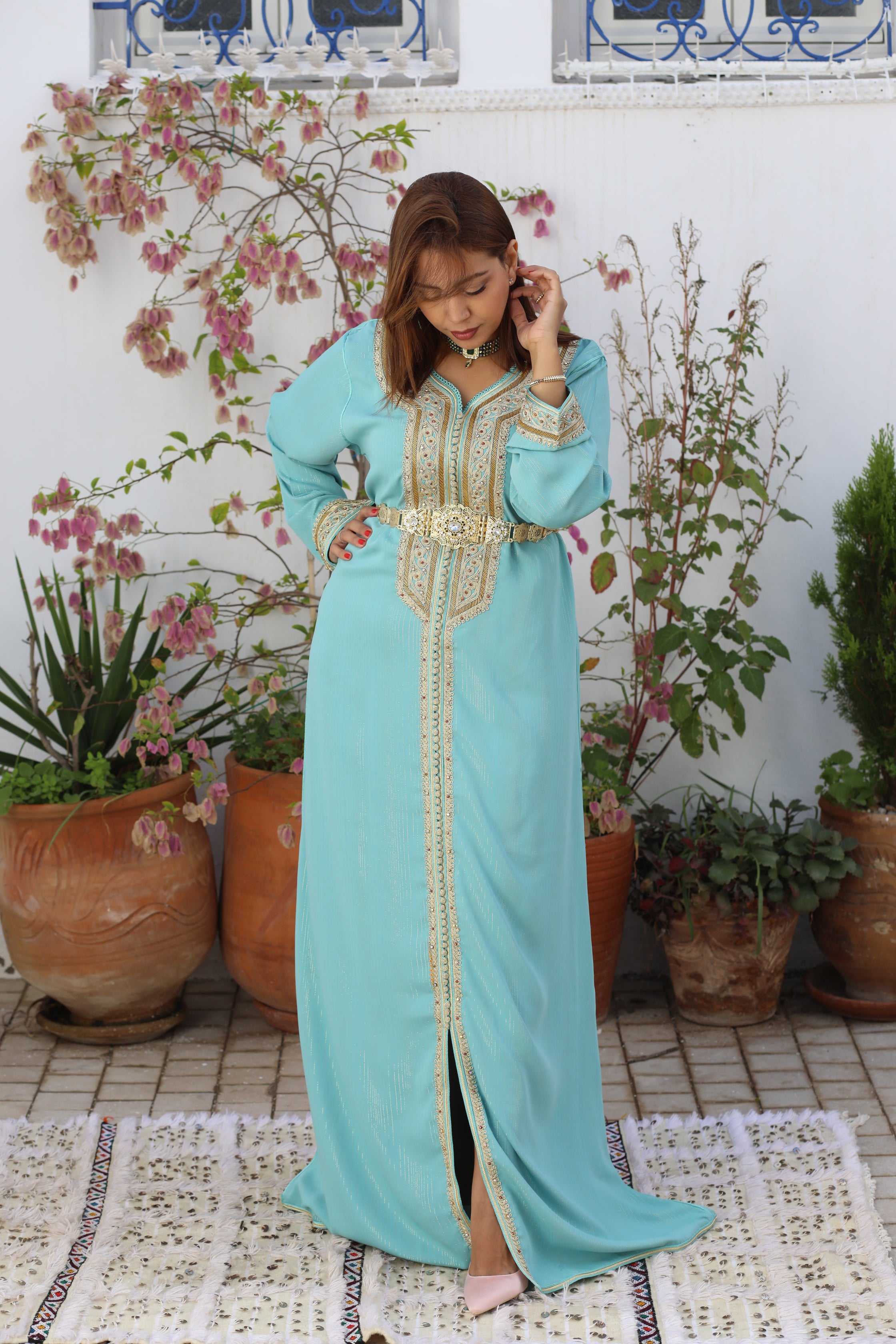 Caftan bleu turquoise sale